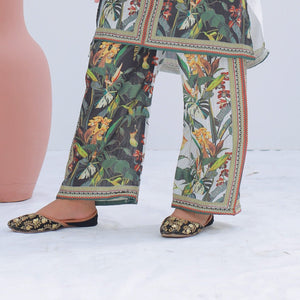 Zardham White & Sage kurta set, seated pose showing full outfit styling
