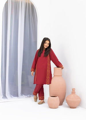 Zardham Maroon Royale kurta set showing dupatta drape and full outfit length