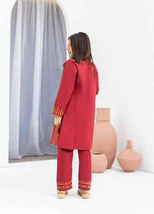 Maroon Royale ethnic set by Zardham, three-quarter standing pose