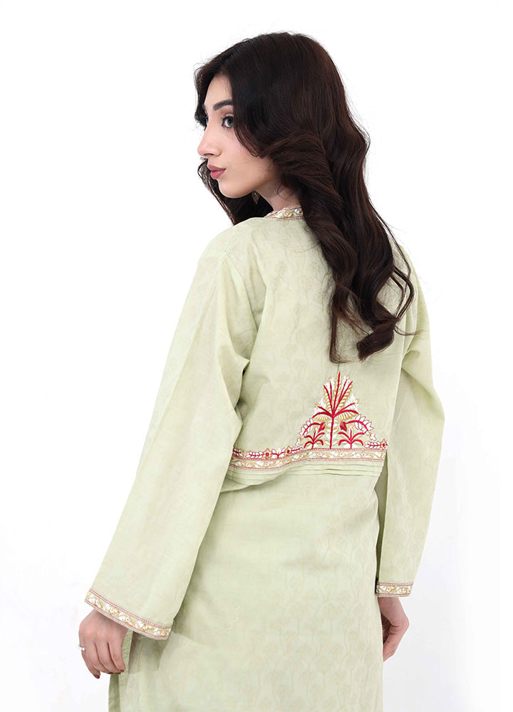Olive Embroidered Jacquard Suit