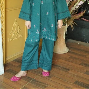 Midnight Navy embroidered cotton suit set by Zardham, styled product shot