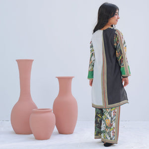 White & Sage girls' ethnic set by Zardham, side view with dupatta drape