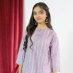 Soft Lilac girls' ethnic set by Zardham, side view showing dupatta drape