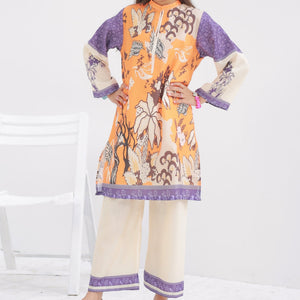 Zardham Soft Orange kurta set styled with dupatta, three-quarter standing pose