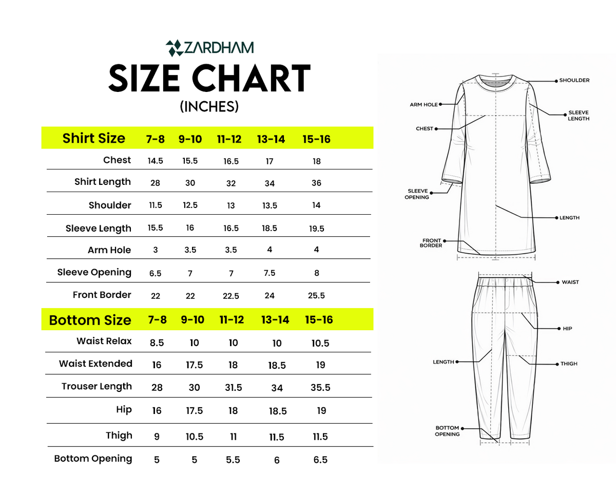 Size Chart for Aqua Bloom