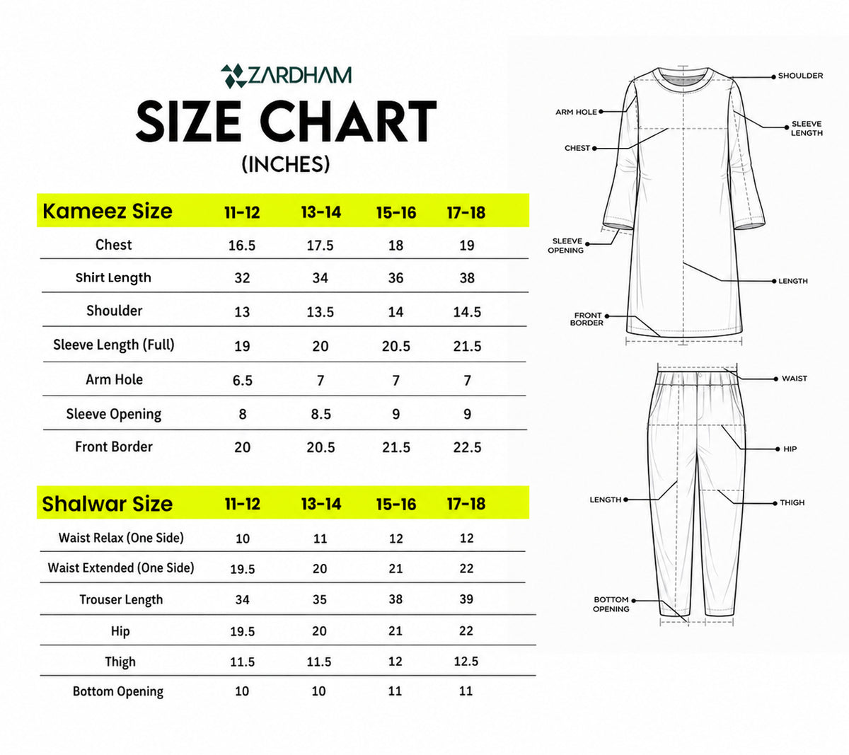 Size Chart for Aveline Glow
