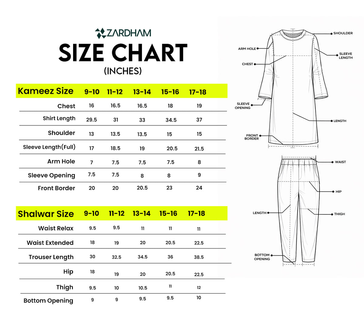 Size Chart for Botanical Luxe