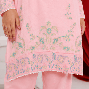 Rose Quartz kurta set by Zardham styled with dupatta, studio shot
