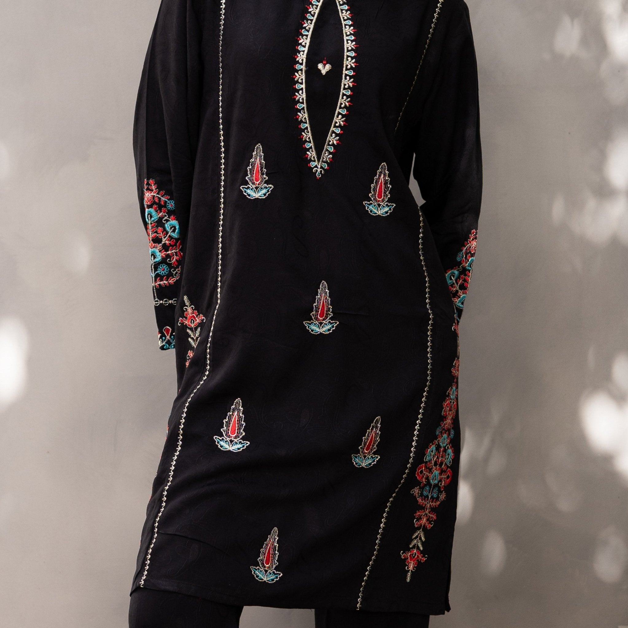MEHRAAB festive set by Zardham, three-quarter angle showing full outfit
