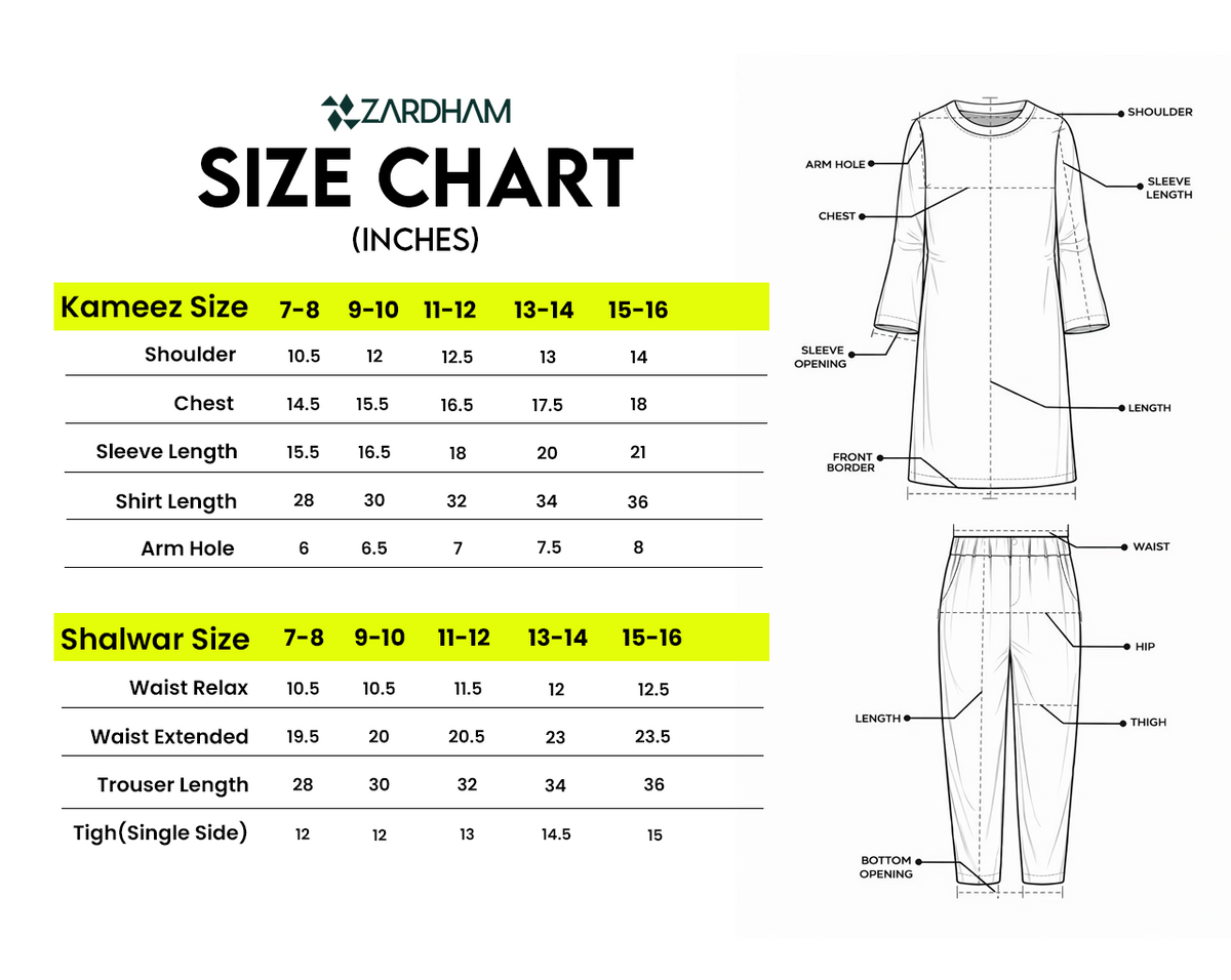 Size Chart for Midnight Navy