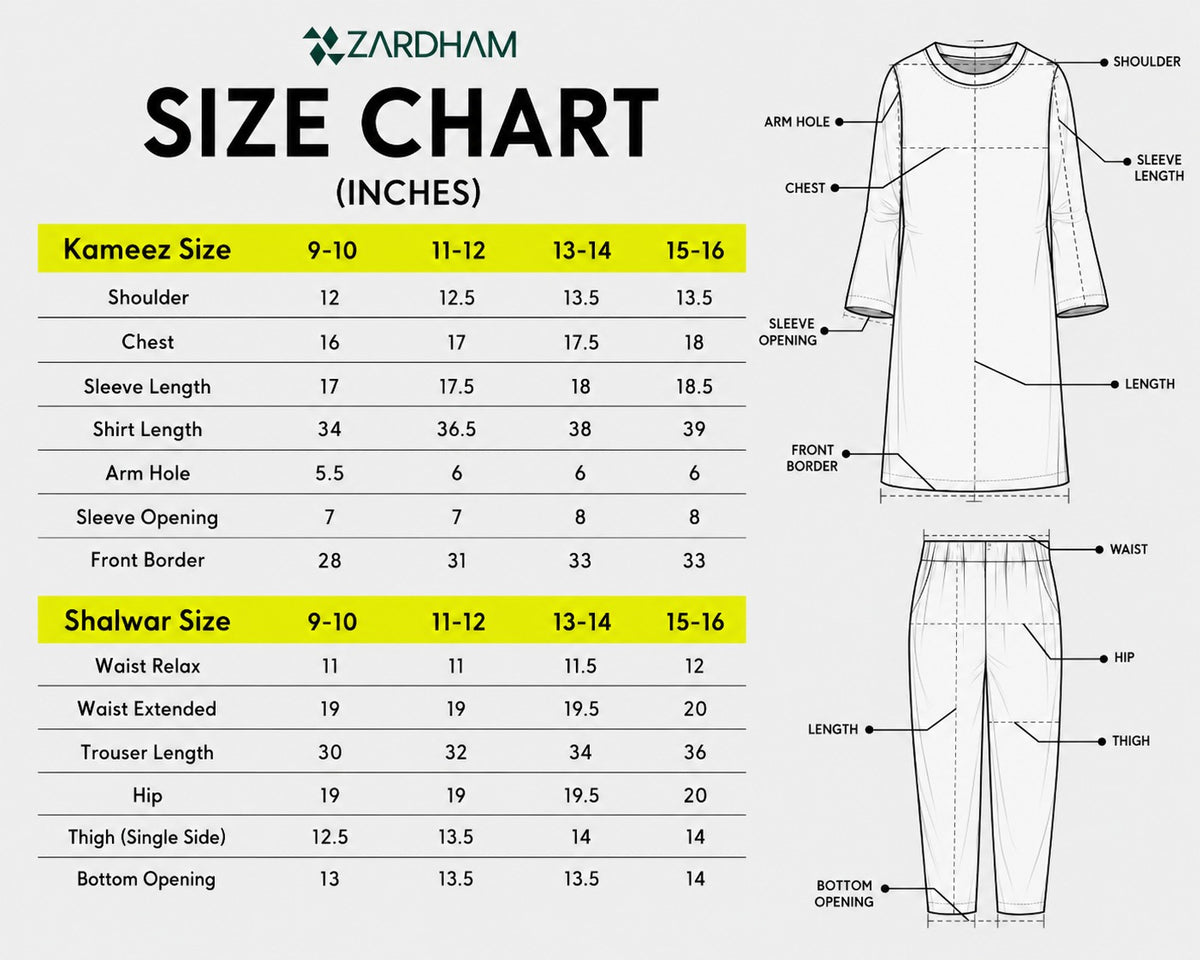 Size Chart for Mahtab – Slate Grey Angrakha Suit