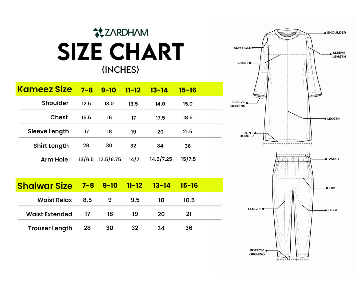 Size Chart for Pista Green