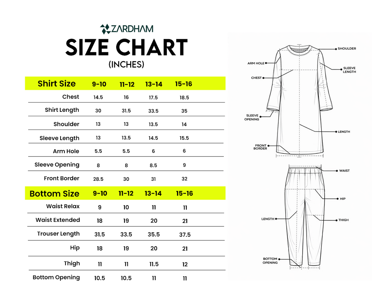 Size Chart for Roselle Charm
