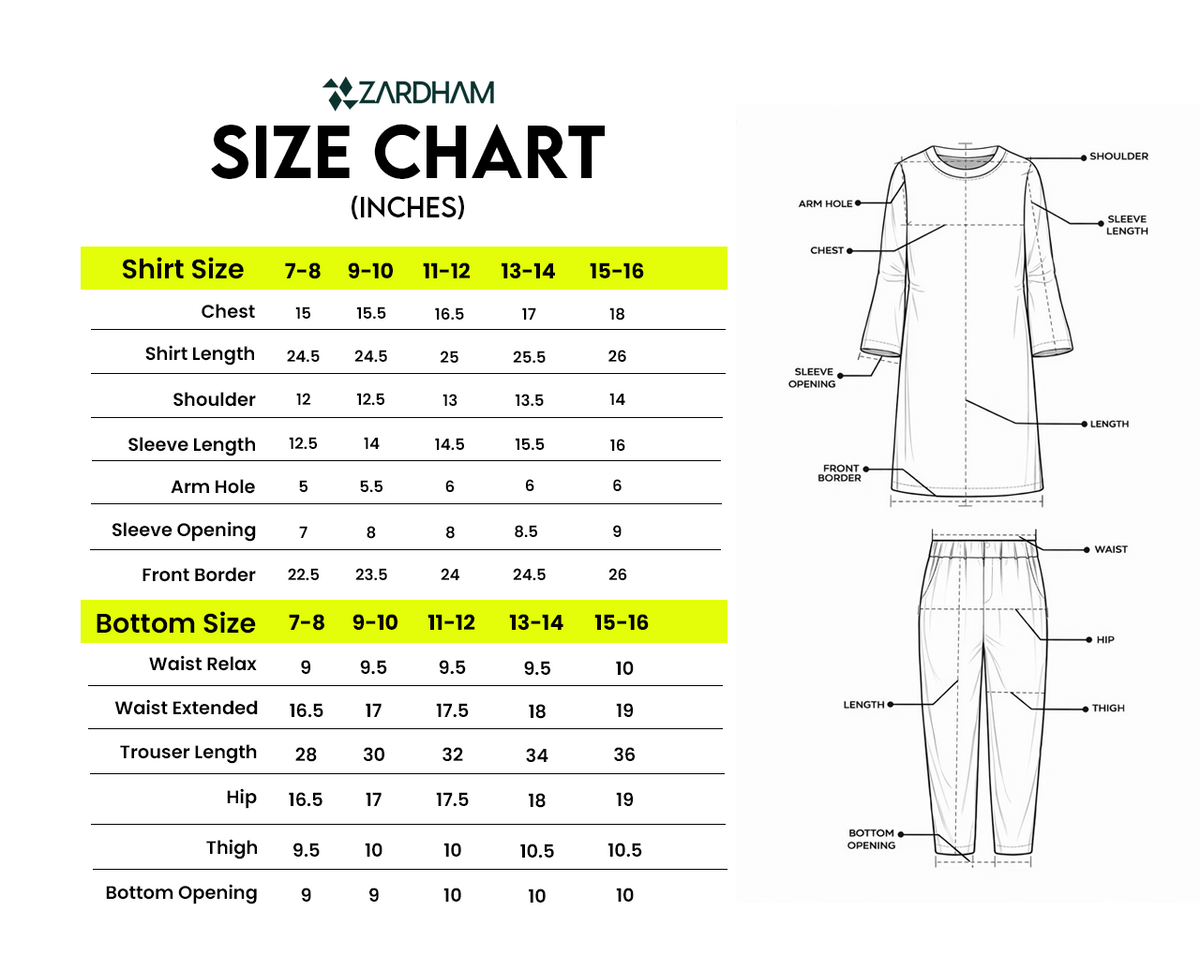 Size Chart for Rosy Meadow