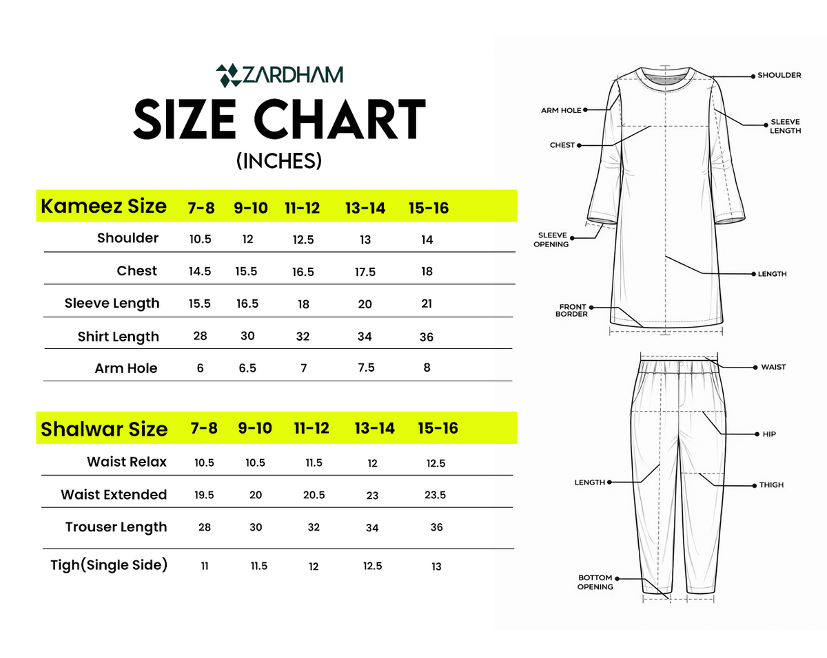 Size Chart for Slate Grey
