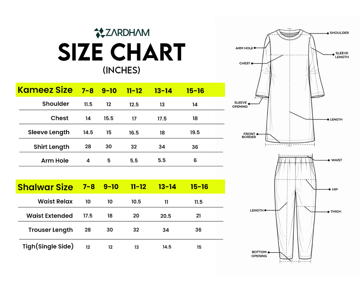 Size Chart for Stone Grey Tilla