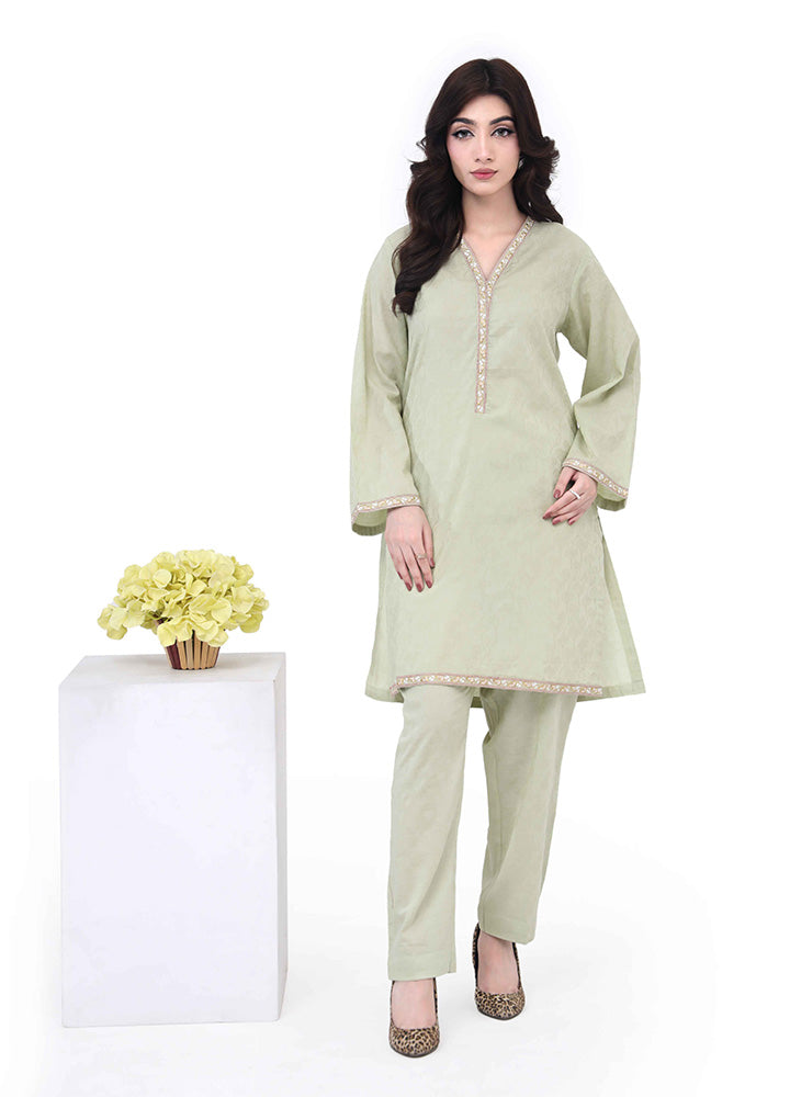 Olive Embroidered Jacquard Suit