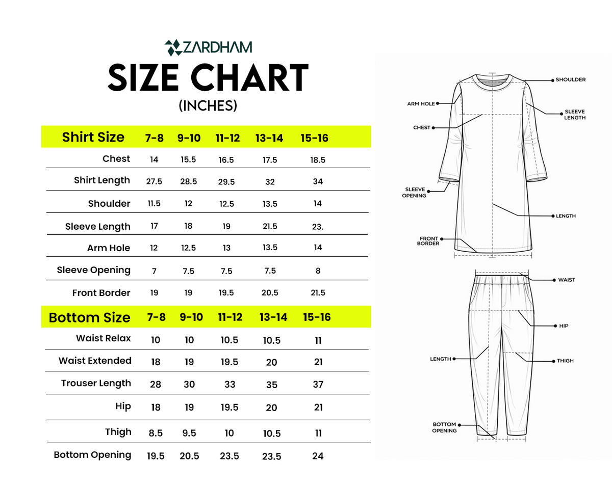 Size Chart for Sunveil Royale