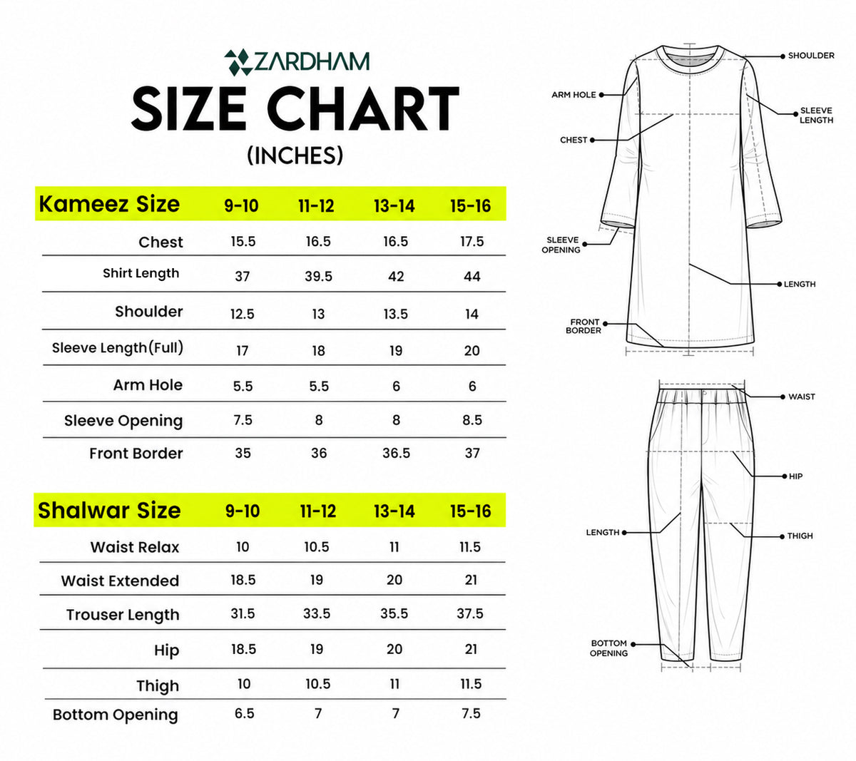 Size Chart for Whispering Florique