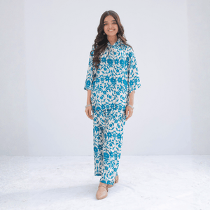 Blue Whisper girls' ethnic set by Zardham styled with dupatta, studio shot