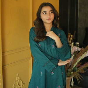 Midnight Navy embroidered cotton kurti and trouser set by Zardham, full outfit view