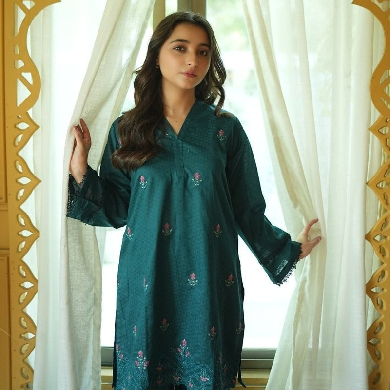 Zardham Midnight Navy cotton embroidery set showing bodice work