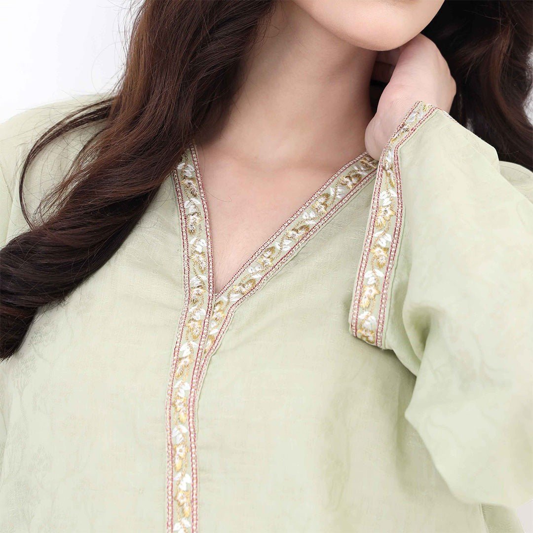 Olive Embroidered Jacquard Suit - Zardham – Trendy Clothing for Girls & Women