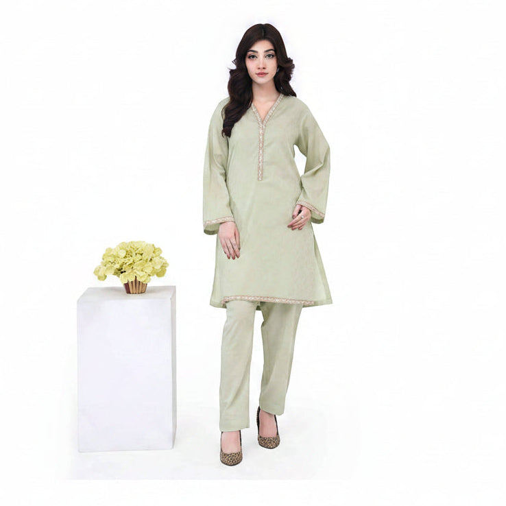 Olive Embroidered Jacquard Suit - Zardham – Trendy Clothing for Girls & Women