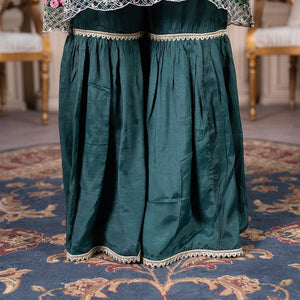Zardham – Trendy Clothing for Girls & Women bottle green raw silk sharara pants with gold scalloped lace trim