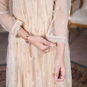 Zardham – Trendy Clothing for Girls & Women ivory net maxi dress with delicate floral embroidery and scalloped lace cuffs