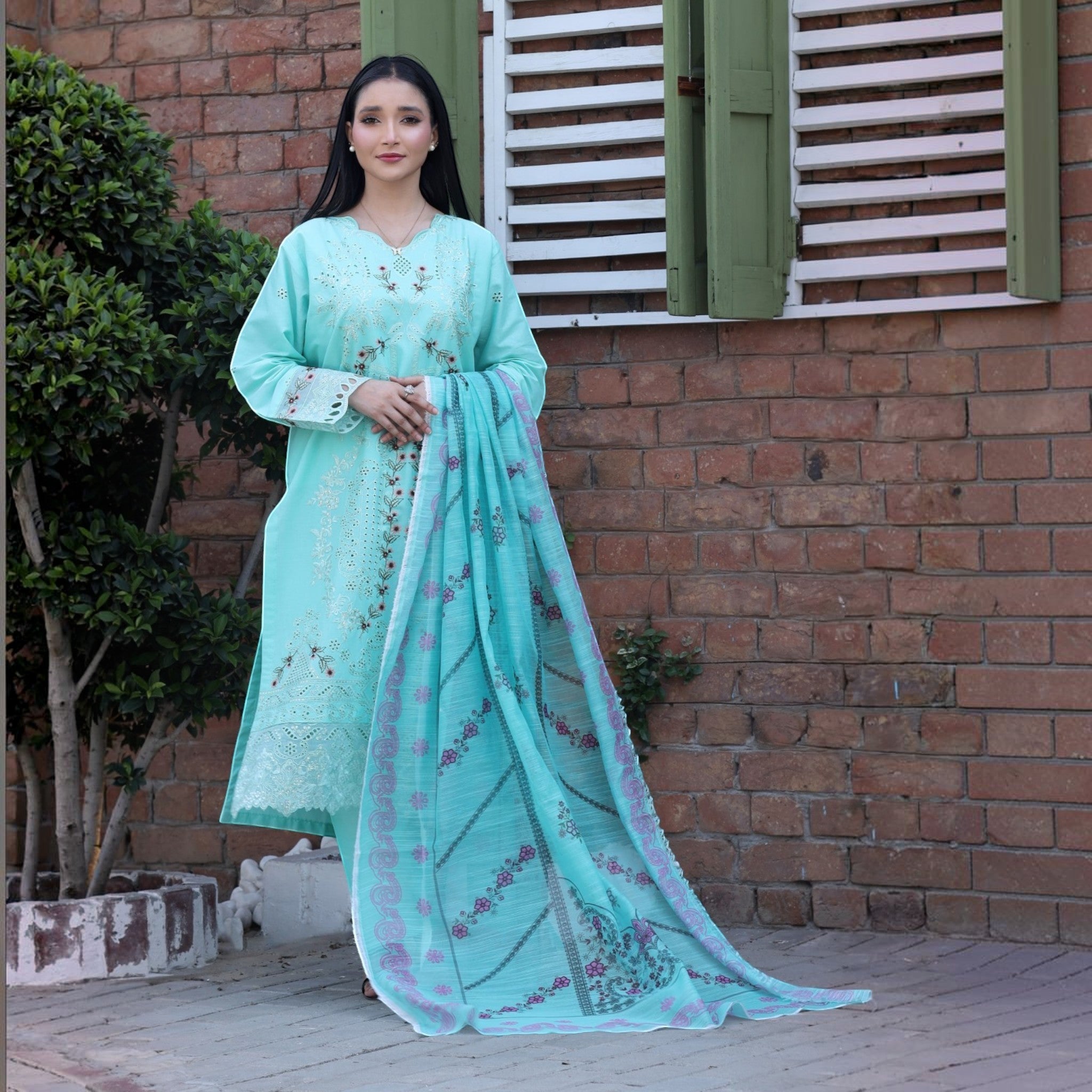 Zariya - Zardham – Trendy Clothing for Girls & WomenWomen's ClothingZardham – Trendy Clothing for Girls & Women Zariya 3-piece suit in mint green cotton with sequin embroidery and dupatta